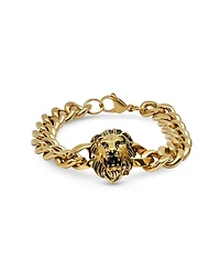 Steeltime Men's 18k Gold Plated Stainless Steel Lion Head Chain Link Bracelet