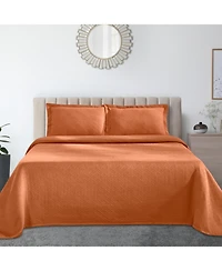 Superior 100% Cotton Basketweave Matelasse All-Season -piece Coverlet Set