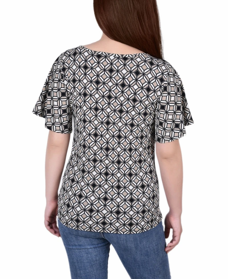 Women's Mesh Flutter Sleeve Knit Top