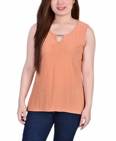 Women's Sleeveless Knit Eyelet Top with Hardware
