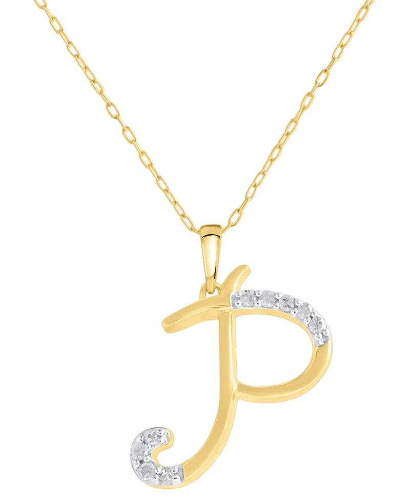 Diamond Fancy Initial 18" Pendant Necklace (1/10 ct. t.w.) in 14k Gold-Plated Sterling Silver
