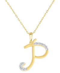 Diamond Fancy Initial 18" Pendant Necklace (1/10 ct. t.w.) in 14k Gold-Plated Sterling Silver