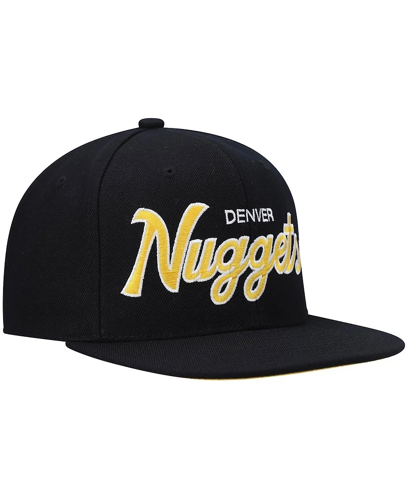 Men's Mitchell & Ness Black Denver Nuggets Hardwood Classics Script 2.0 Snapback Hat
