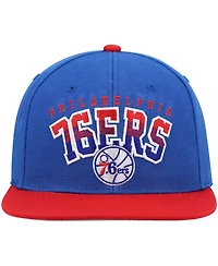 Men's Mitchell & Ness Royal and Red Philadelphia 76ers Hardwood Classics Gradient Wordmark Snapback Hat