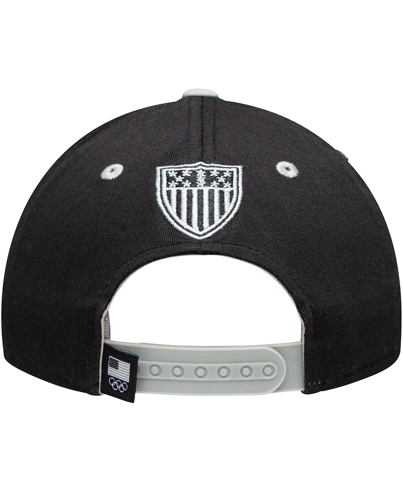 Big Boys Black and Gray Team Usa Latitude Two-Tone Structured Adjustable Snapback Hat