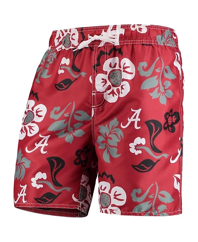 Men's Wes & Willy Crimson Alabama Tide Floral Volley Swim Trunks
