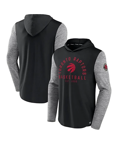 Men's Fanatics Black, Heathered Charcoal Toronto Raptors Deep Rotation Performance Pullover Hoodie