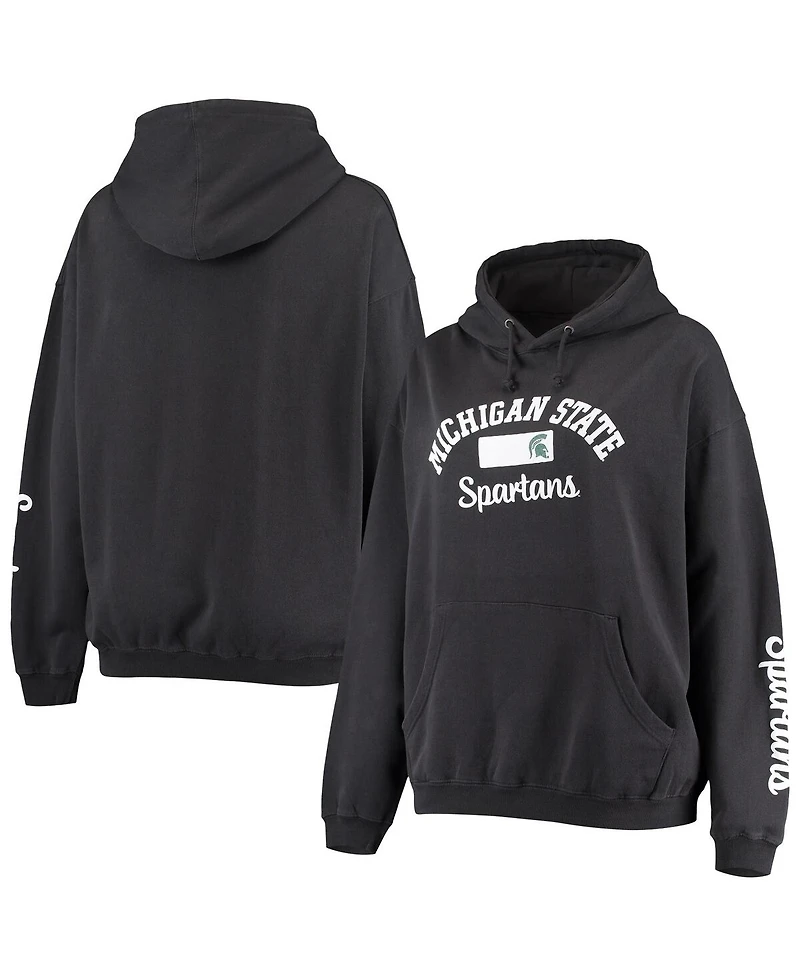 Women's Pressbox Black Michigan State Spartans Rock n Roll Super Oversized Pullover Hoodie