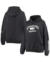 Women's Pressbox Black Michigan State Spartans Rock n Roll Super Oversized Pullover Hoodie