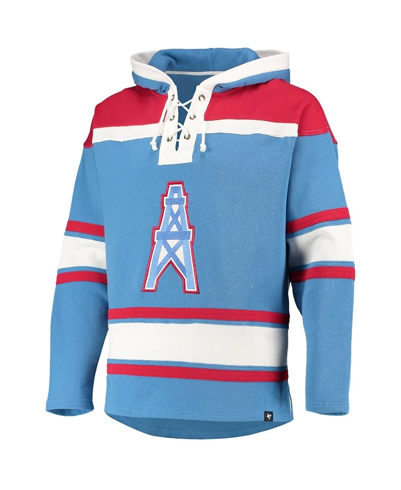 Men's '47 Powder Blue, Red Houston Oilers Lacer V-Neck Pullover Hoodie