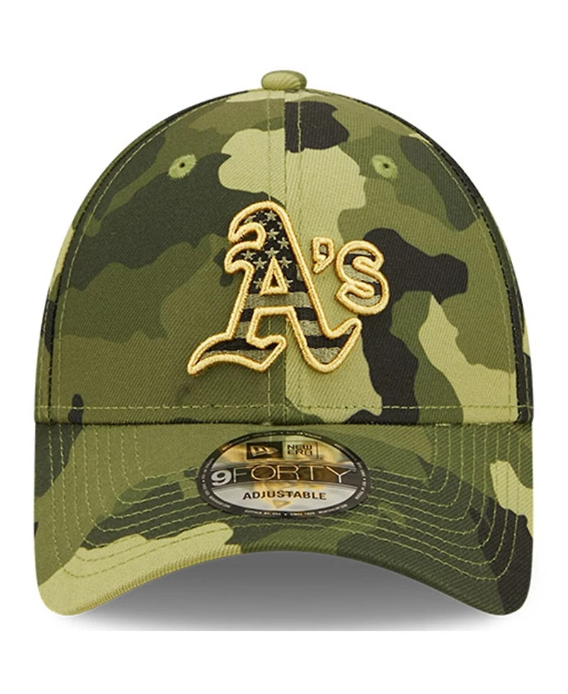 Men's New Era Camo Oakland Athletics 2022 Armed Forces Day 9FORTY Snapback Adjustable Hat