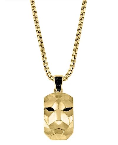 Effy Men's Black Spinel Lion Dog Tag 22" Pendant Necklace in 14k Gold-Plated Sterling Silver & Black Rhodium