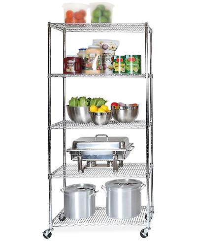Seville Classics Commercial-Grade 5-Tier Nsf-Certified Steel Wire Wheeled Shelving