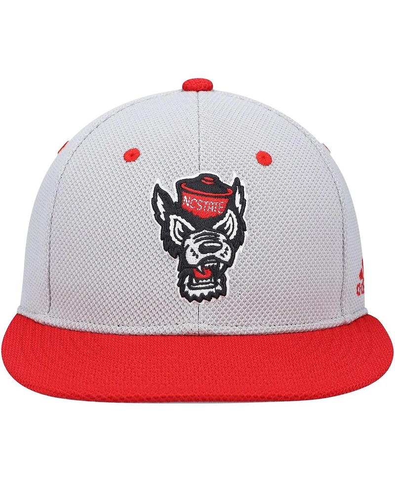 Men's adidas Gray and Red Nc State Wolfpack On-Field Baseball Fitted Hat