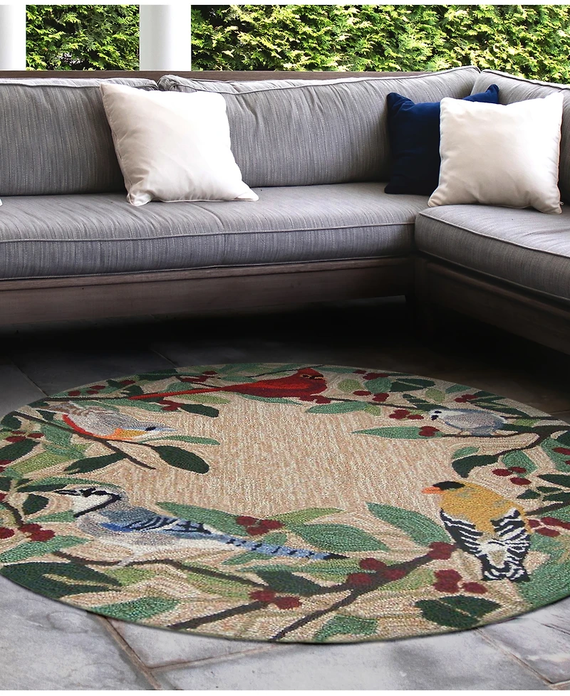 Liora Manne' Frontporch Bird Border 3' x 3' Round Outdoor Area Rug