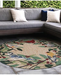 Liora Manne' Frontporch Bird Border 3' x 3' Round Outdoor Area Rug
