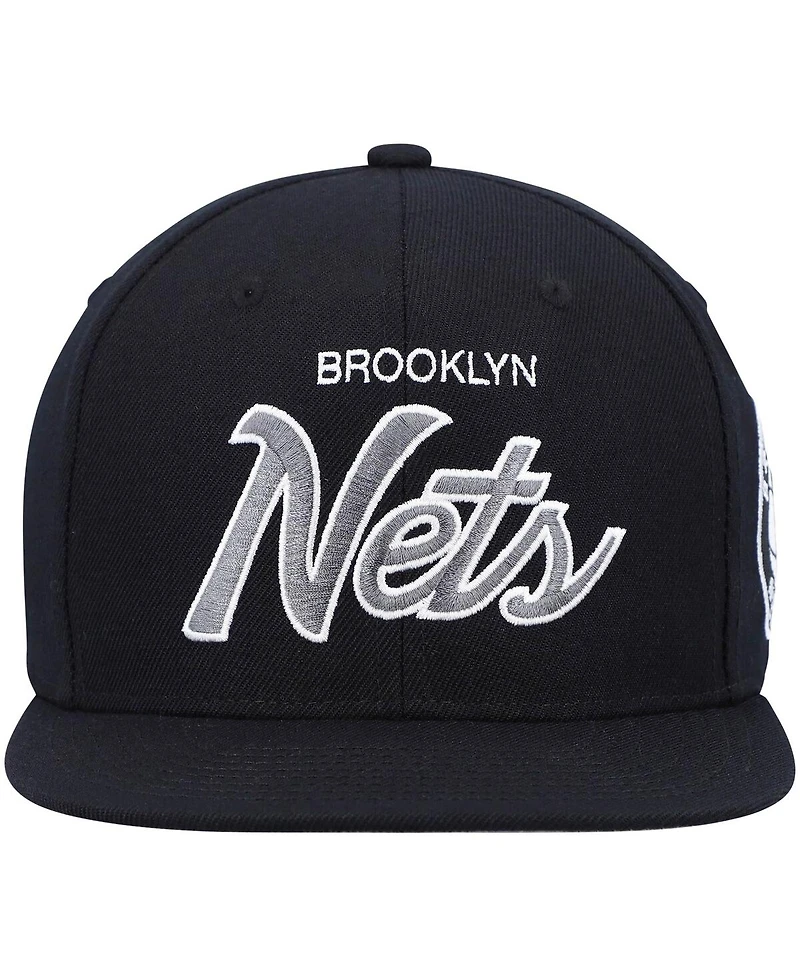 Men's Mitchell & Ness Black Brooklyn Nets Hardwood Classics Script 2.0 Snapback Hat