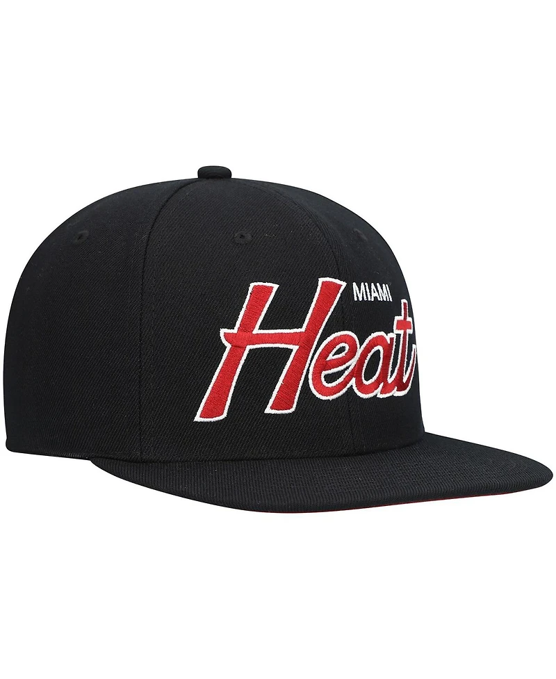 Men's Mitchell & Ness Black Miami Heat Hardwood Classics Script 2.0 Snapback Hat