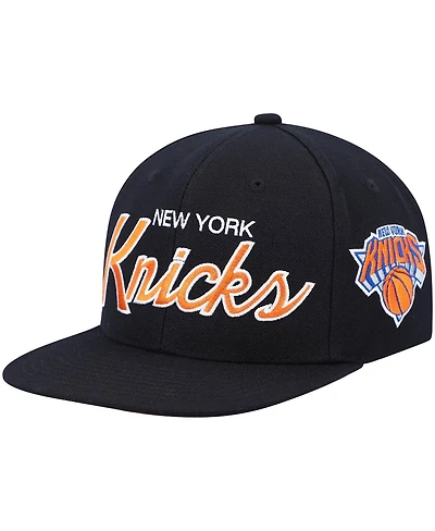 Men's Mitchell & Ness Black New York Knicks Hardwood Classics Script 2.0 Snapback Hat