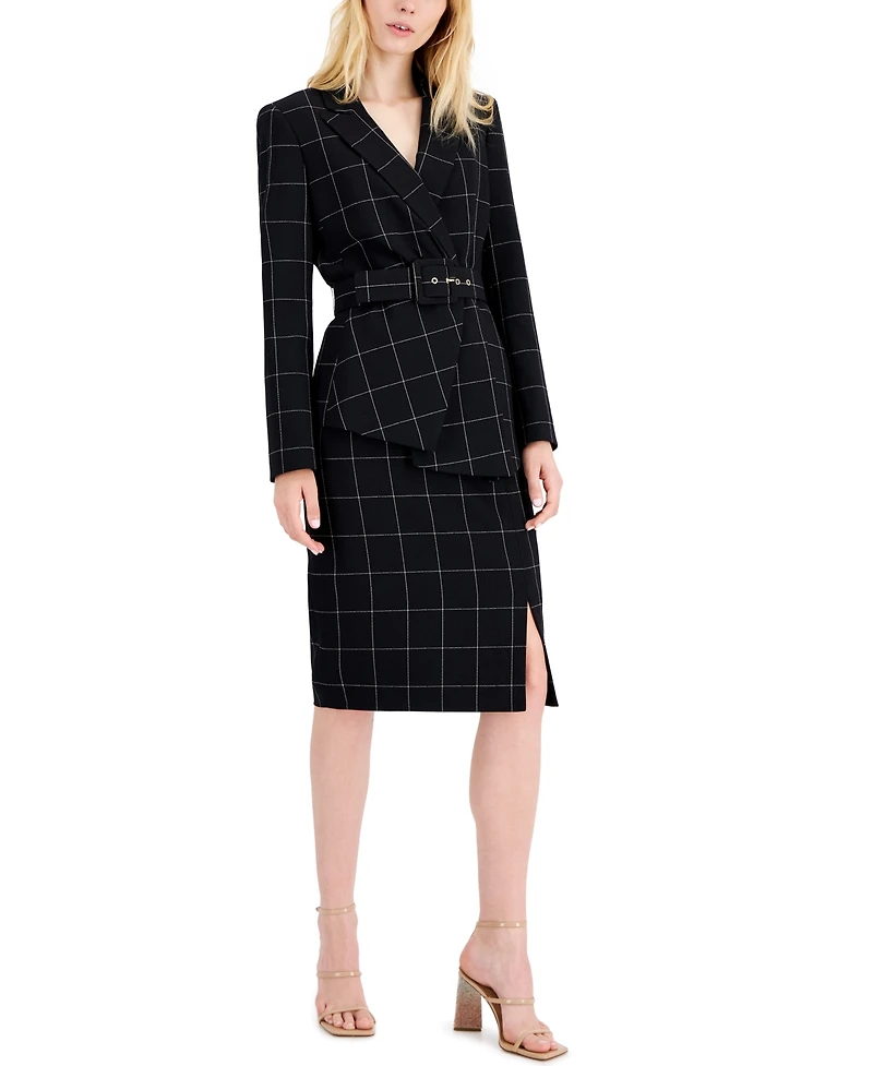 Tahari Asl Women's Windowpane-Print Skirt Suit Set