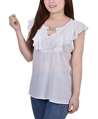 Petite Sleeveless Flutter Yoke Blouse