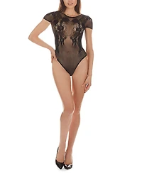 MeMoi Women's Paradise Floral Short Sleeve Seamless Lingerie Bodysuit
