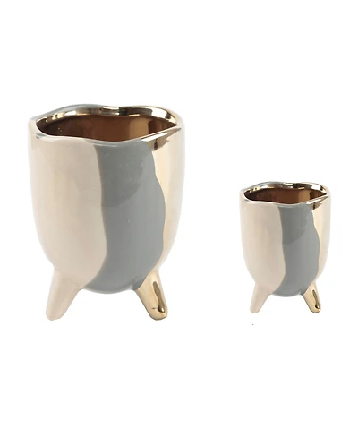 Flora Bunda Three-tone Footed Ceramic Planter, Set of 2