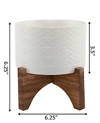 Flora Bunda Wavy Ceramic Planter on Wood Stand, 6.25"