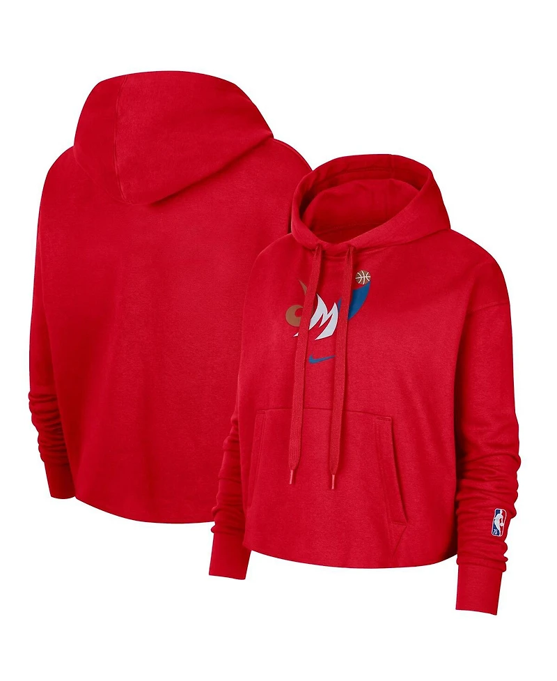 Women's Nike Red Washington Wizards 2021/22 City Edition Essential Logo Cropped Pullover Hoodie