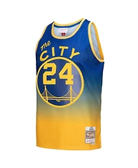 Men's Mitchell & Ness Rick Barry Gold, Royal San Francisco Warriors 1966/67 Hardwood Classics Fadeaway Swingman Player Jersey