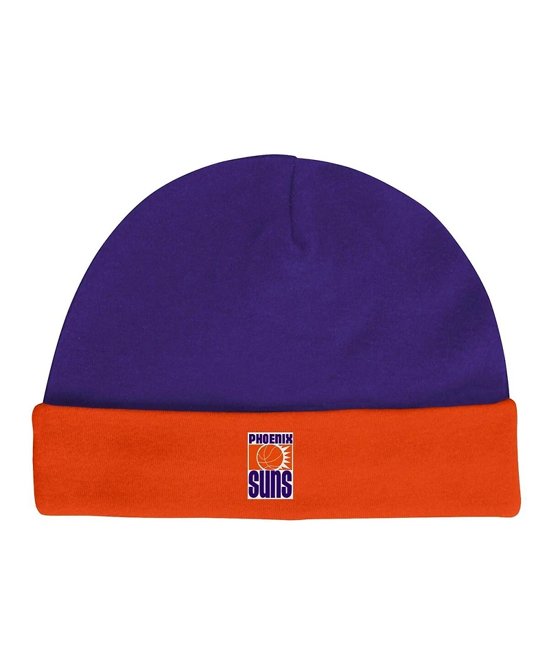 Infant Boys and Girls Mitchell & Ness Blue, Orange Phoenix Suns Hardwood Classics Bodysuits and Cuffed Knit Hat Set