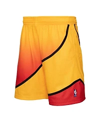 Men's Mitchell & Ness Gold and Red Atlanta Hawks 1986/87 Hardwood Classics Fadeaway Reload 3.0 Swingman Shorts
