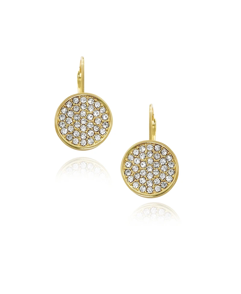Vince Camuto Gold-Tone Glass Stone Coin Pendant Leverback Earrings