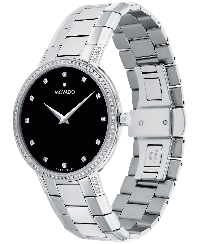 Movado Men's Swiss Faceto Diamond (3/8 ct. t.w.) Stainless Steel Bracelet Watch 39mm