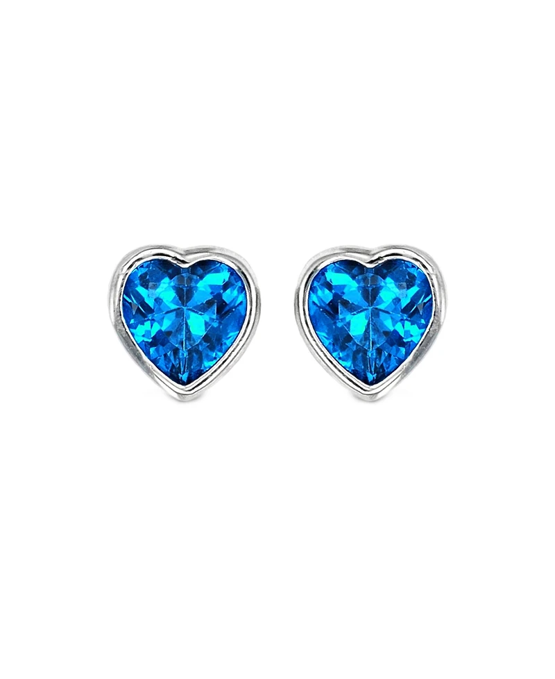 Heart Bezel Stud Earrings in Sterling Silver with Tanzanite