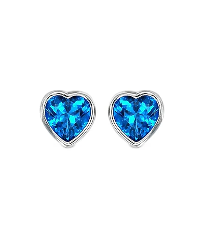 Heart Bezel Stud Earrings in Sterling Silver with Tanzanite