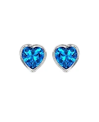 Heart Bezel Stud Earrings in Sterling Silver with Tanzanite