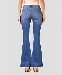 Kancan Women's High Rise Faded Stretch Flare Jeans