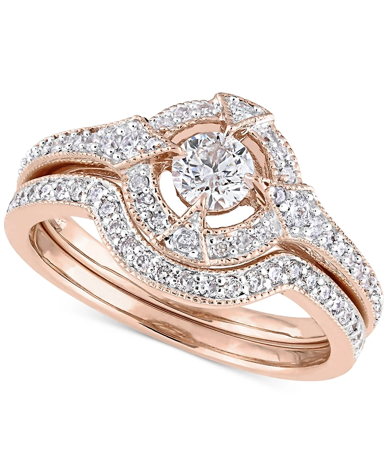 Diamond Halo Bridal Set (3/4 ct. t.w.) 14k Rose Gold