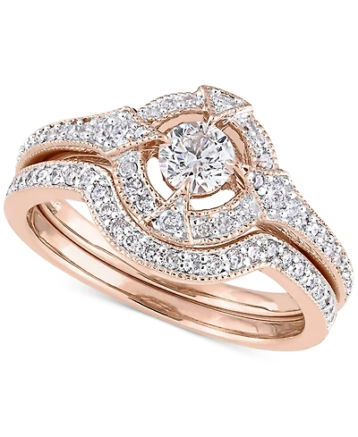 Diamond Halo Bridal Set (3/4 ct. t.w.) 14k Rose Gold