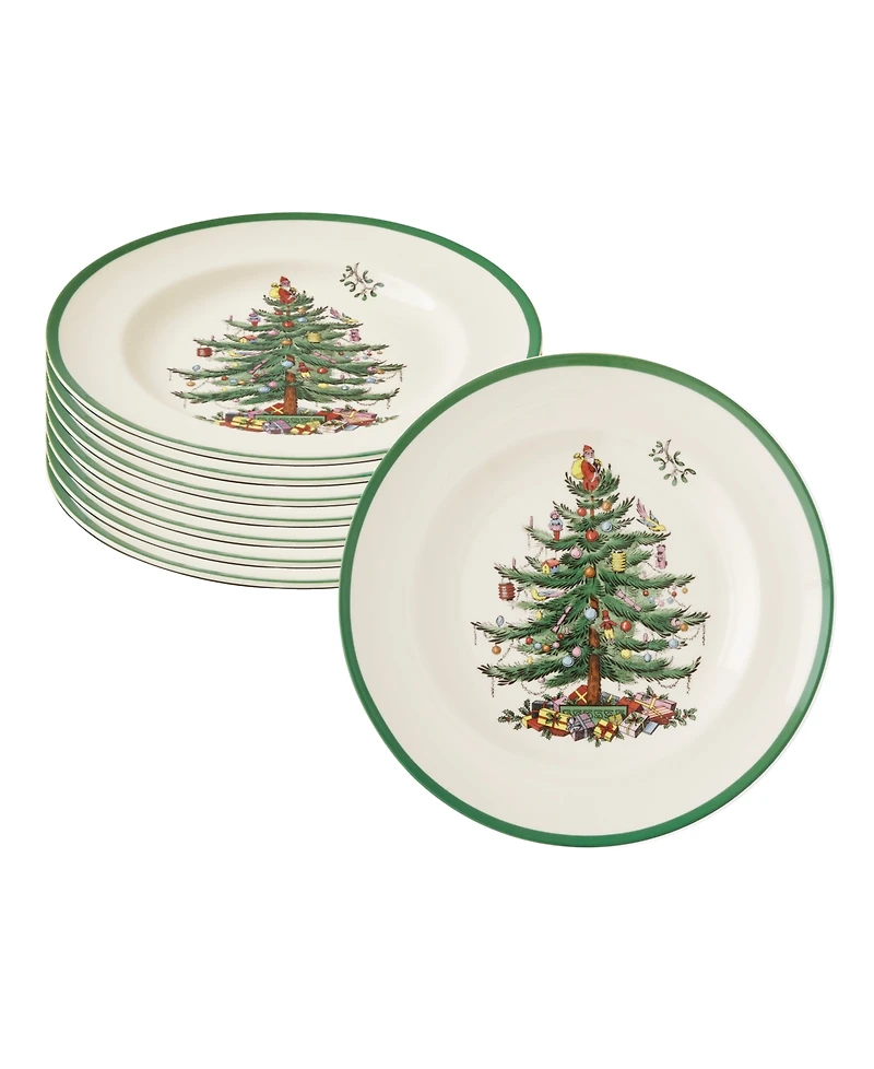Spode Christmas Tree Dinner Plates, Set of 8
