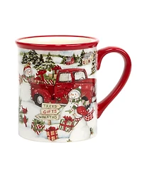 Certified International Red Truck Snowman 4 Piece Mug Set