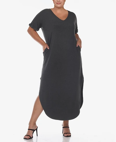 Plus Short Sleeve V-neck Maxi Dress