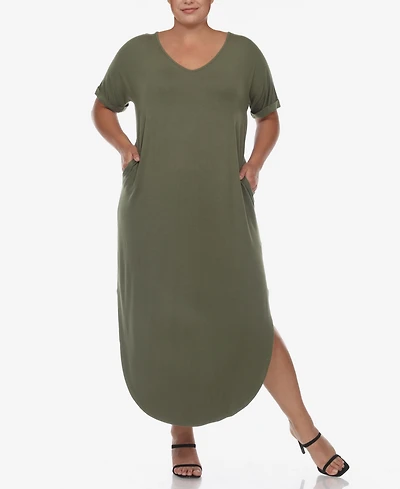 Plus Short Sleeve V-neck Maxi Dress