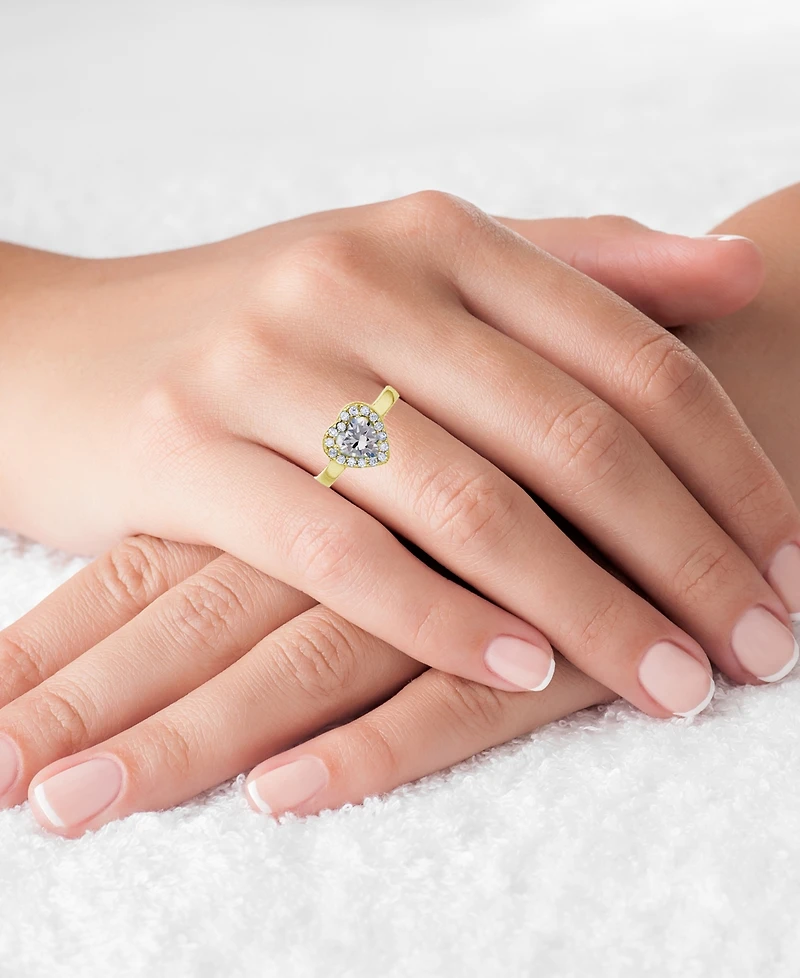 Cubic Zirconia 14K Gold Over Sterling Silver Heart Round Pave Ring