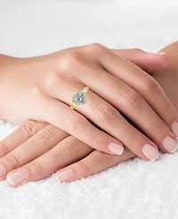 Cubic Zirconia 14K Gold Over Sterling Silver Heart Round Pave Ring