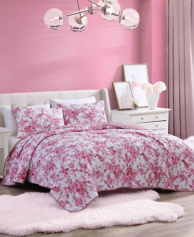 Betsey Johnson 3 Piece Floral Vineyard Quilt Set, Full/Queen