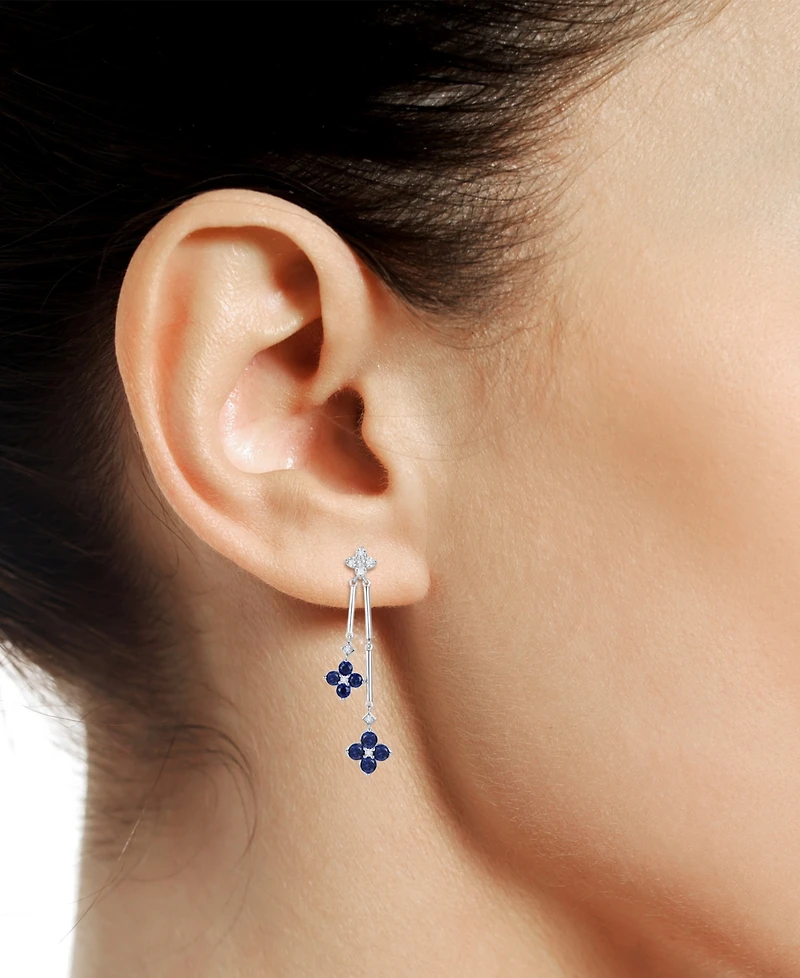 Sapphire (1-1/10 ct. t.w.) & Diamond (1/5 Flower Drop Earrings Sterling Silver (Also Ruby Emerald)
