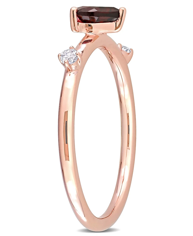 10K Rose Gold Garnet and White Topaz Heart Stackable Ring