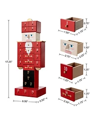 Glitzhome 17.25" Wooden Christmas Nutcracker Countdown Calendar Decor and Drawer